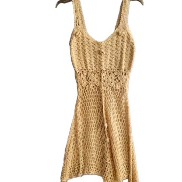 Artisan Crocheted Beach Cover Up Dress Babydoll Asymmetrical Fit & Flared - Picture 1 of 8